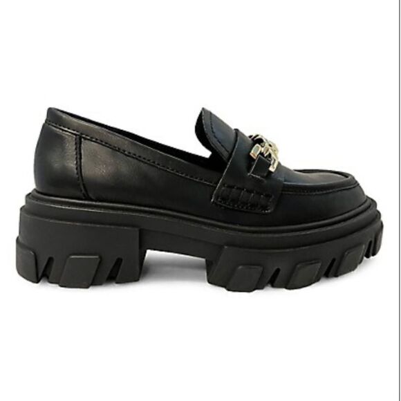 Design Lab Meera Lug Platform Loafers Black Vegan Leather - Picture 1 of 14